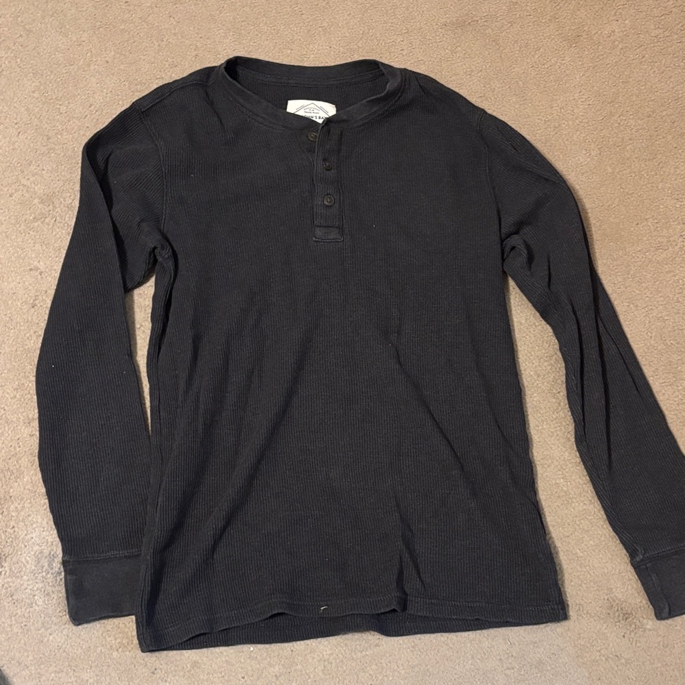 5 for $25! Men's Black Long-Sleeve Thermal Henley Shirt